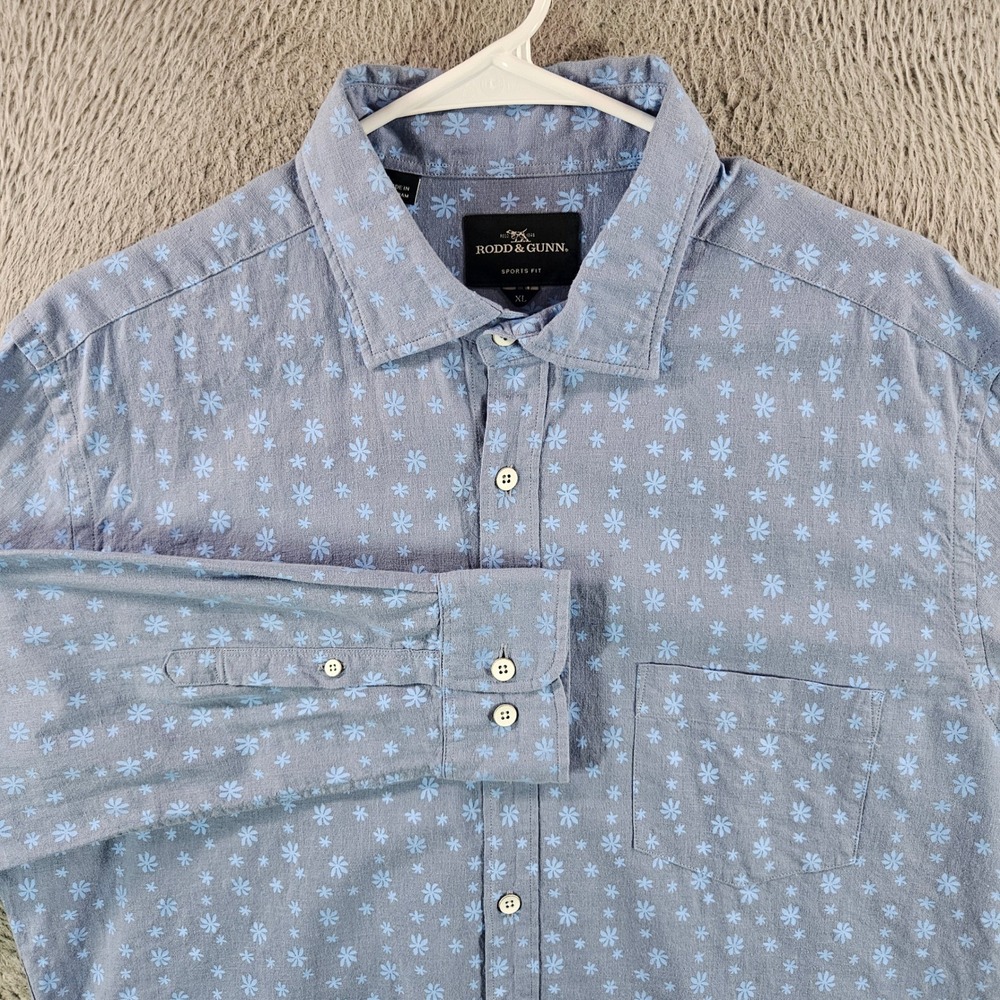 Rodd & Gunn Mens XL Sports Fit Blue Floral Linen Cotton Long Sleeve Button Shirt